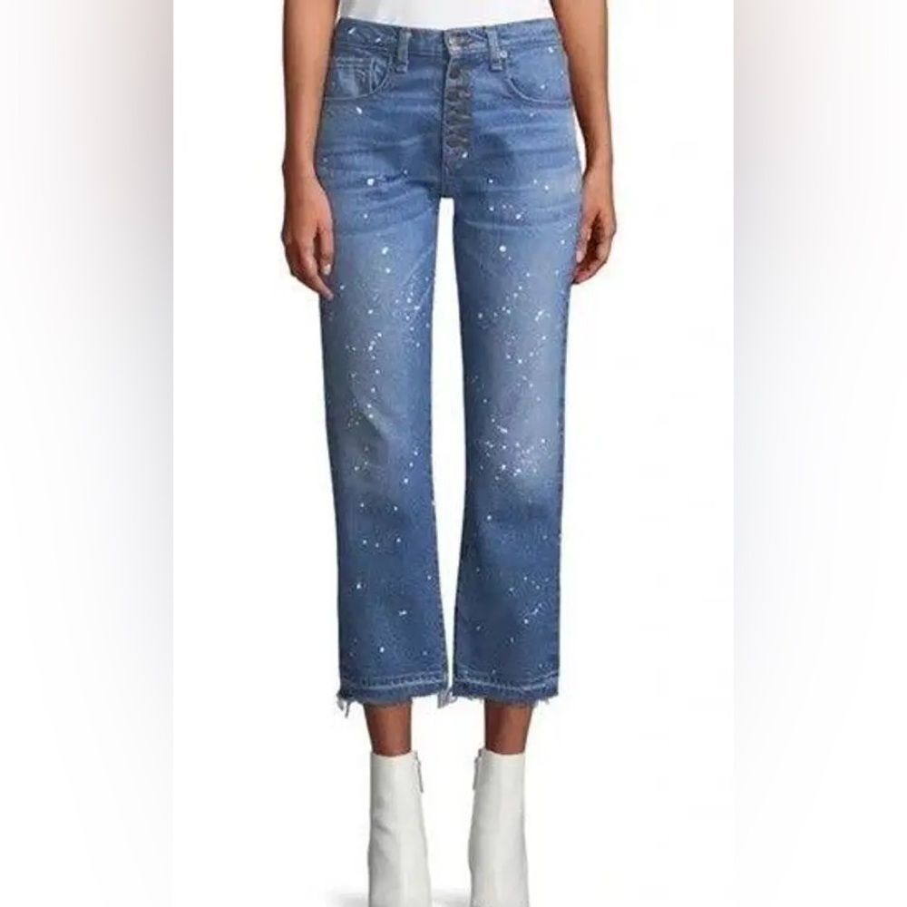 Veronica Beard Ines Paint Splatter 10.75" Cropped Girlfriend Jeans Size 28